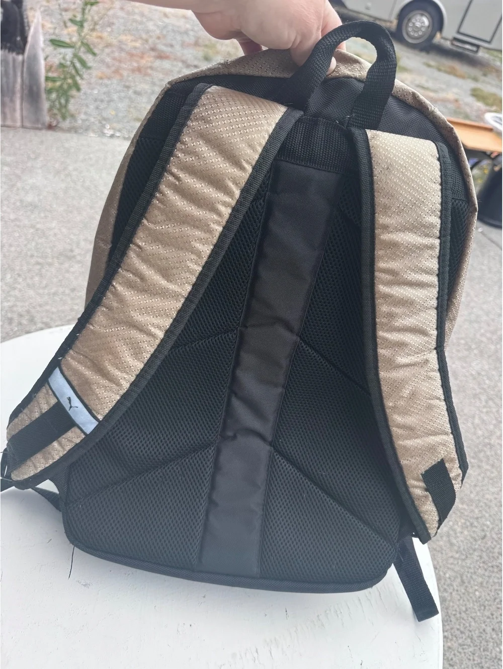PUMA Backpack Tan Gold Black Multi Pocket School Travel Bag Logo Wear